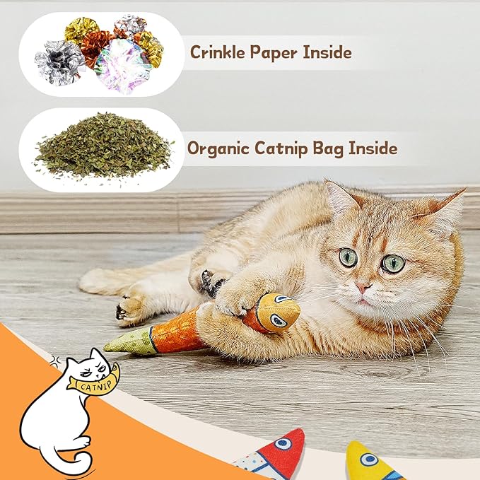 Cat Fish Catnip Toys for Cats, Pet Chew Toy for Bored Indoor Adult Cats, Crinkle Cat Kicker Toy for Indoor Kittens-PawvioPets