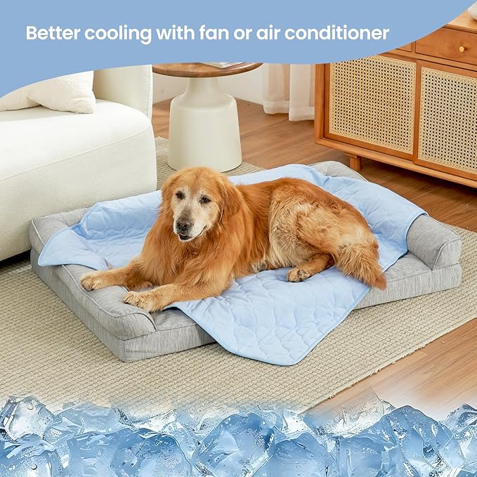 Cozy Bliss Leakproof Cooling Blanket for Medium Dogs – Q-Max>0.4, Durable & Washable Dog Cooling Mat for Hot Weather, Soft Pet Throw & Couch Protector for Dogs & Cats, 30x40 Inch, Heather Cool Blue-PawvioPets