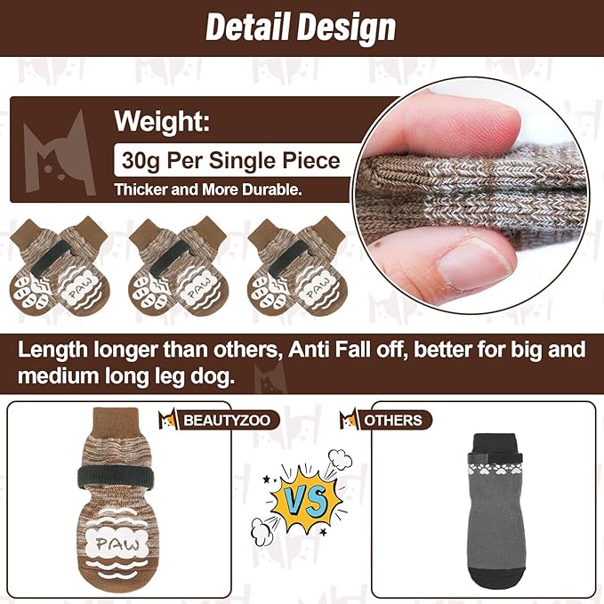 BEAUTYZOO Anti Slip Dog Socks for Small Medium Large Dogs,Paw Protector with Grips for Hardwood Floor Hot/Cold Pavement,Traction Control 3 Pairs AntiTwist Dog Shoes to Prevent Licking for Senior Dog-PawvioPets