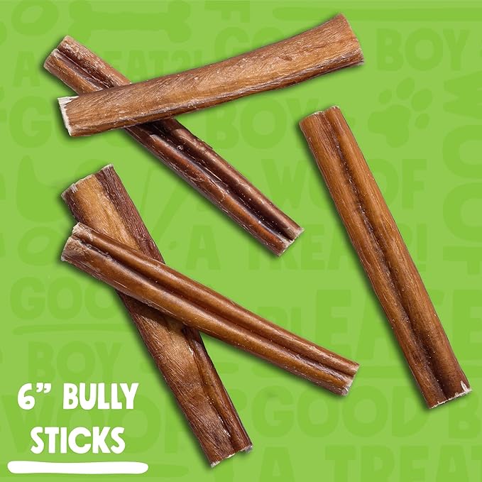 6 Inch Bully Sticks for Small Dogs | Odorless High Protein Single Ingredient Dog Treat (20 Pack)-PawvioPets