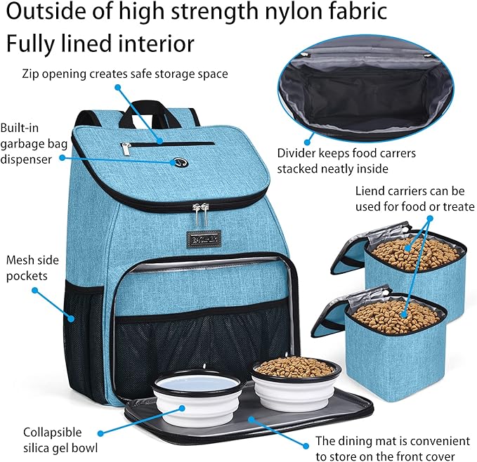 BAGLHER丨Dog Travel Bag, Airline Approved Pet Supplies Backpack, Dog Travel Backpack with 2 Silicone Collapsible Bowls and 2 Food Baskets-PawvioPets