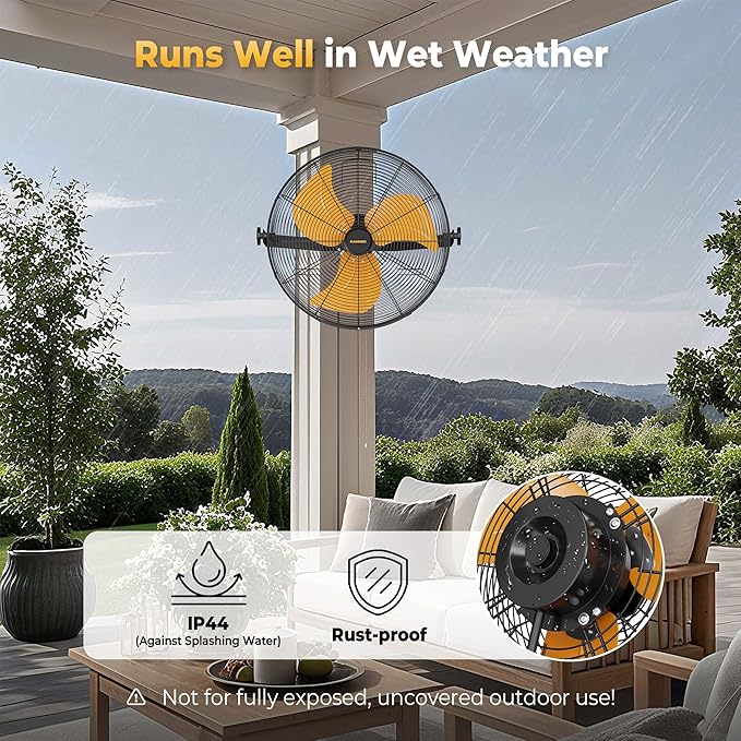 18 Inch Wall Mount Fan, Extended 6.6ft Power Cord, 360° Tilt Adjustment, 3-Speed, IP44 Industrial Commercial Wall Mounted Fan for Greenhouse, Garage, Workshop, Covered Patio, 2 Packs-PawvioPets