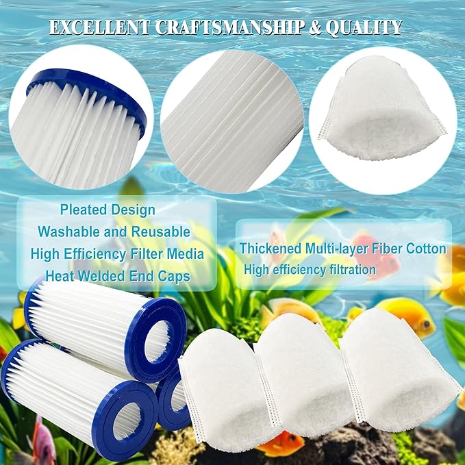 3 Pack Replacement Micron Cartridges, 3 JH Floss Sleeves, and 3 Foam Gaskets for MarineLand Magnum Polishing Internal Canister Filter; Micron Cartridge PA0140, ML90769 Rite-Size JH Floss Sleeve-PawvioPets
