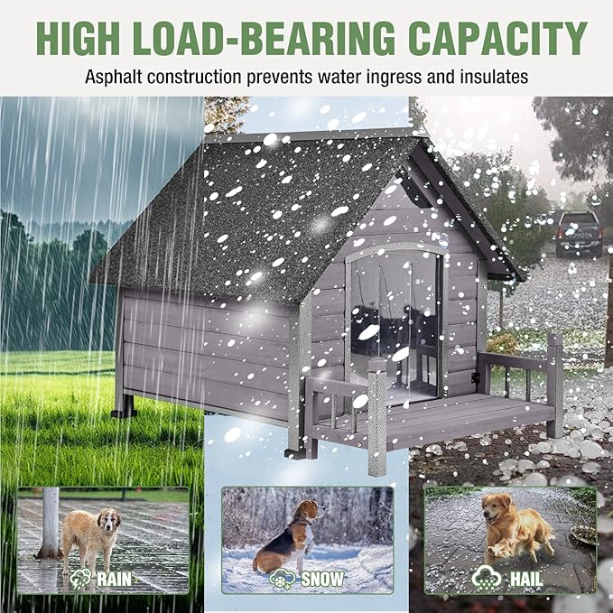 Dog House Outdoor Insulated for Winter, Puppy Kennel with Anti-Chewing Iron Frame, Weatherproof Dog Crate with Insulated Liner for Small Medium Large Dogs (Grey, 45" x 32.9" x 32.6")-PawvioPets