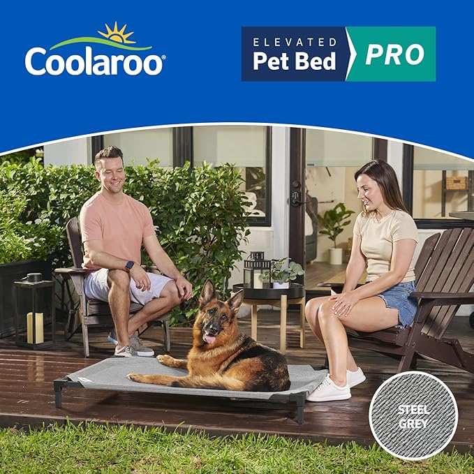 COOLAROO Cooling Elevated Dog Bed PRO Standard, Fits in 48in Crate, Easy Assembly Frame, Steel Grey.-PawvioPets