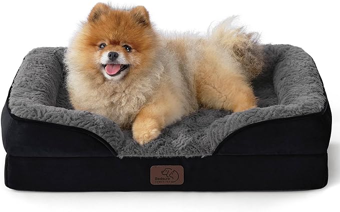 Bedsure Orthopedic Dog Beds for Small Dogs - Washable Small Dog Cat Bed Waterproof, Comfort Pet Couch Sofa with Washable Removable Cover, Pets Bed with Nonskid Bottom, Plush-Black, 24"-PawvioPets