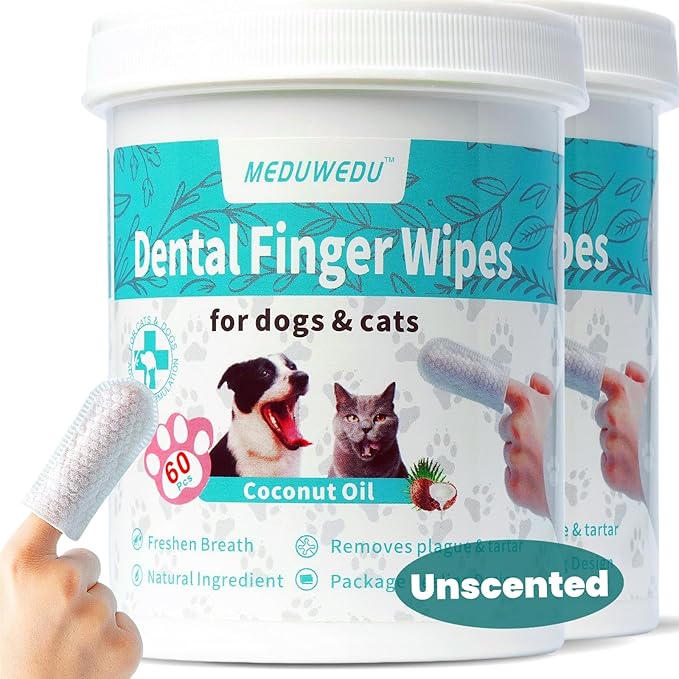 Dental Care Finger Wipes 120 Counts,Teeth Cleaning Finger Wipes for Dogs & Cats,Reduces Plaque & Supports Oral Freshness,Small Animal Stain Removers, Unscented-PawvioPets