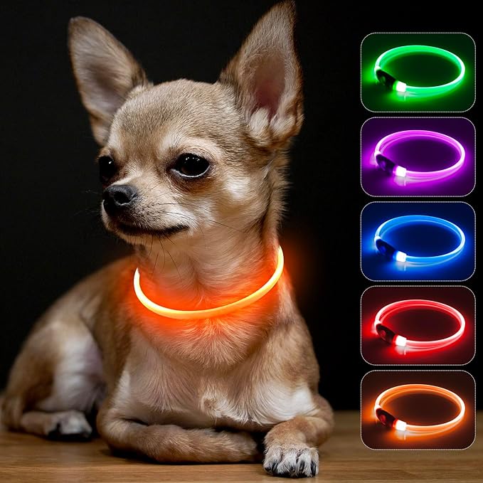 BSEEN Light Up Dog Collar - Rainproof LED Dog Collar Rechargeable - TPU Cuttable Glowing Pet Collar for Small Puppies& Cats, Safety Dog Lights for Night Walking& Camping (XS- Orange 40cm)-PawvioPets