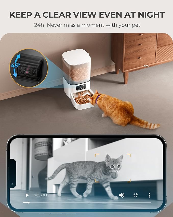 Automatic Cat Feeder with Camera,Adjustable Camera 5G/2.4G WiFi Timed cat Feed, auto cat Feeder, Automatic Pet Dispenser with HD Night Vision-PawvioPets