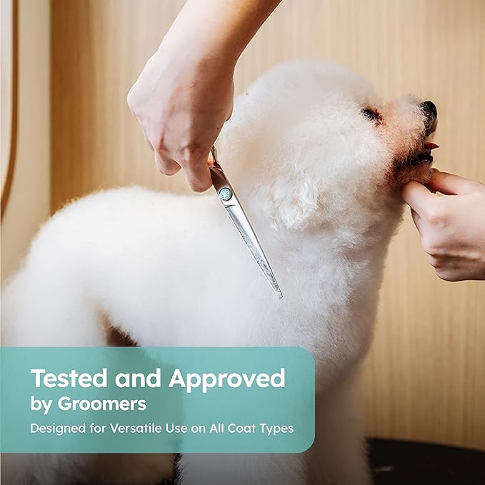 7" Curved Dog Grooming Scissors – Handcrafted, Ergonomic, VG10 Stainless Steel for Sharper, Tougher, Better Edge Retention, Lightweight Shears for Trimming Face and Paws.-PawvioPets