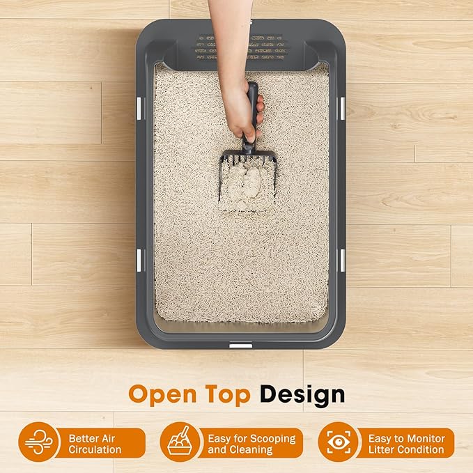 2PACK Stainless Steel Litter Box, Extra Large Litter Boxes for Big Cats, XL Metal Cat Litter Box with Lid High Sides, Anti-Urine Leakage, Non-Sticky, Scoop Included-PawvioPets