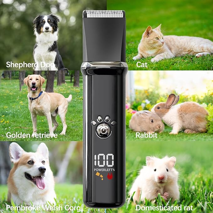 Dog Clippers Grooming Kit - Low Noise, Cordless Electric Trimmer with Nail Grinder for Dogs & Cats, 4 in 1 Rechargeable Clippers for Paws, Ears, Face and Matted Hair (Black)-PawvioPets