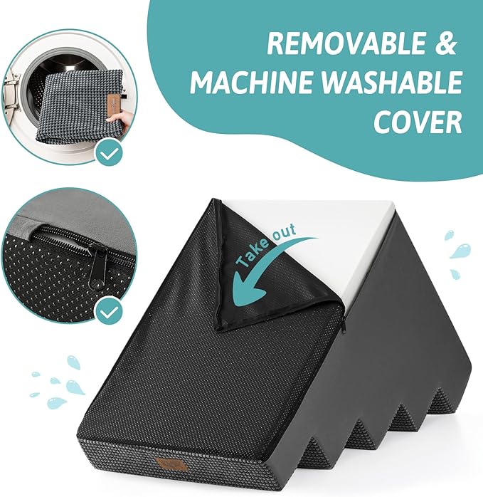 Dog Stairs for Small Dogs, 5 Tier Wider Pet Stairs for High Beds, 23.6" H Non-Slip Dog Steps for Old Cats, Puppies, Small Medium Dogs, 29.5x19.7x23.6 inch, Dark Grey-PawvioPets