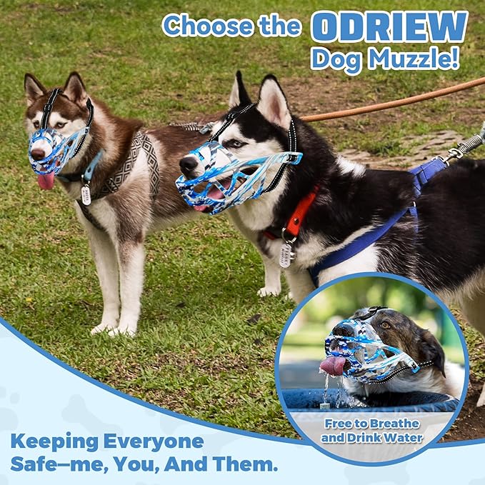 Dog Muzzle for Large Dogs, Breathable Basket Muzzles for Small, Medium and X-Large Aggressive Dog, Allows Panting Drinking, Suitable for Grooming Trimming Training (Camouflage Blue, S)-PawvioPets