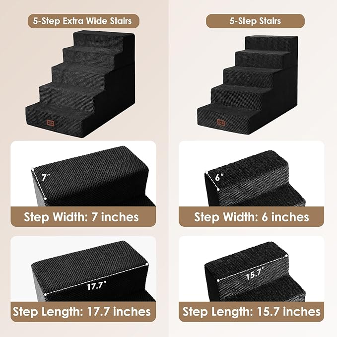 EHEYCIGA Dog Stairs for High Bed 25" H, 5-Step Extra Wide Dog Steps for Bed, Pet Steps for Small Dogs and Cats, Non-Slip Balanced Pet Ramp Indoor, Black-PawvioPets