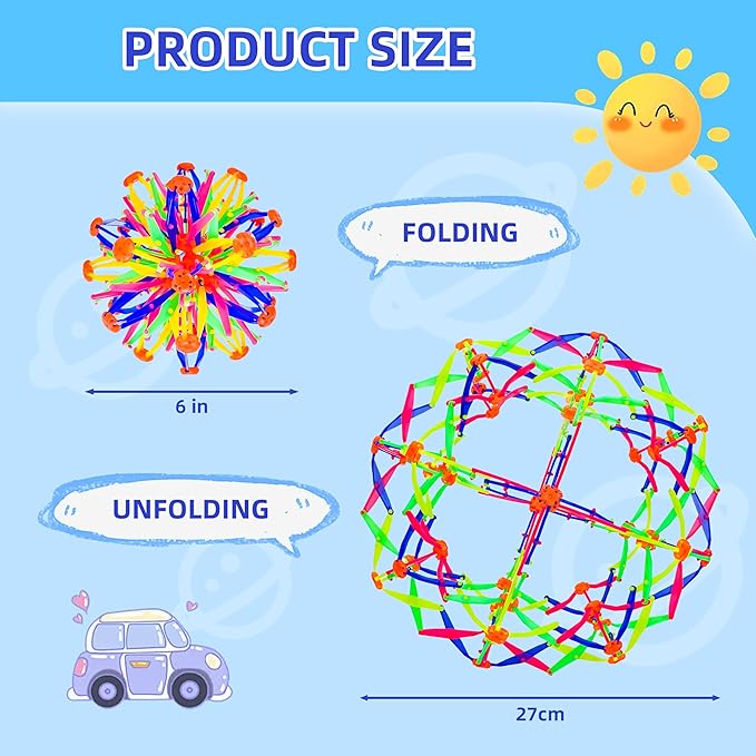 2Pcs Colorful Sphere Expandable Breathing Balls Fidget Toy-Stress Reliever ,Collapsible Expanding Magic Ball Toys from 6" to 12"for Kids & Adults Mindfulness Meditation Practices,Yoga -ADHD-PawvioPets