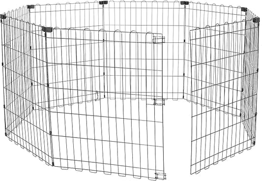 Amazon Basics Foldable Octagonal Metal Exercise Dog Playpen - Indoor/Ou, , Blacktdoor, No Door, Small (8 Panels, 24 x 30), Easy to assemble, store, and customize, 30" - Small, Black-PawvioPets