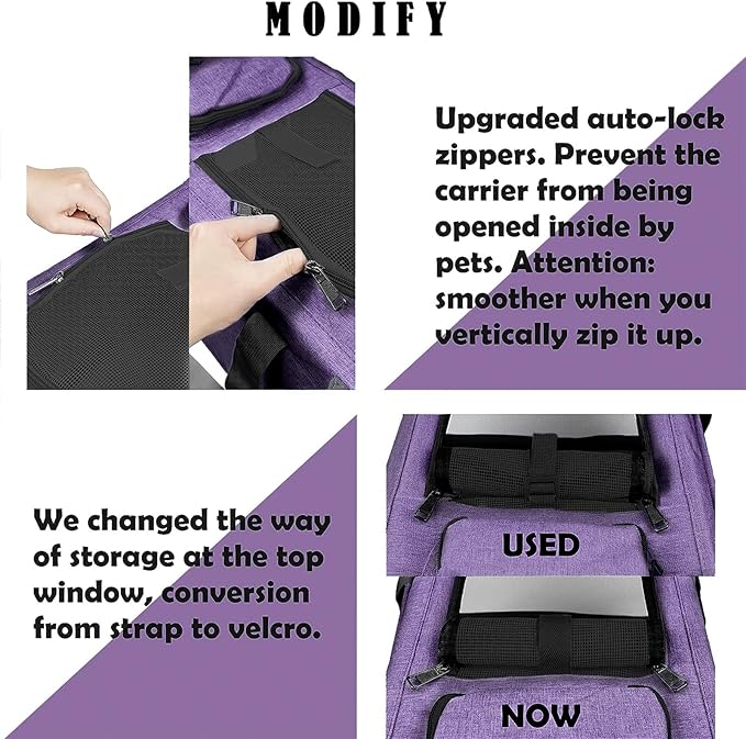 Carrying Bag for Yorkie Dog Travel Kennel Ventilated Softside Pet Carrier Tiny Dog Crate for Teacup Poodle 12lb Large Kitty Transport Cage with Cover Chihuahua Supply Purple-PawvioPets