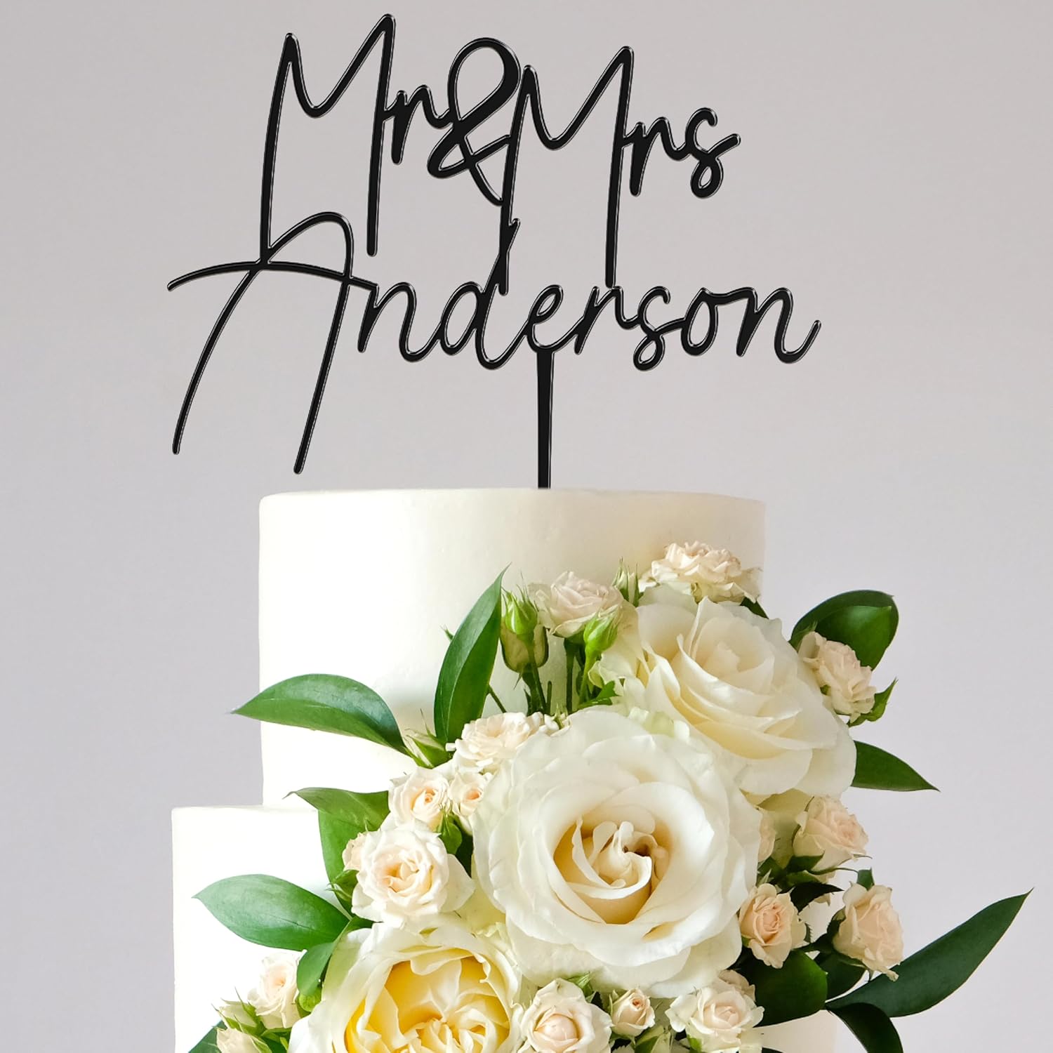 Personalized Mr & Mrs Wedding Cake Topper - Custom Last Name Cake Decoration - 6 Elegant Designs – Wood or Acrylic – 11 Colors – Ideal for Weddings & Anniversaries