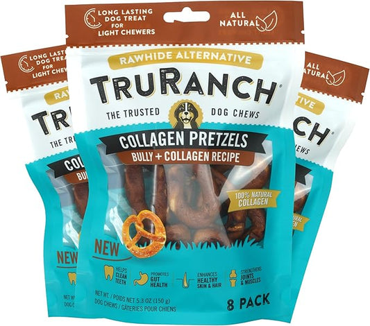 Collagen Pretzels, Bully - Collagen Dog Treats - Dog Pretzel Treats - Long Lasting Healthy Joint Support - Rawhide Alternative - Skin & Coat Health, Value Pack, 3 Bags, 24 Count-PawvioPets