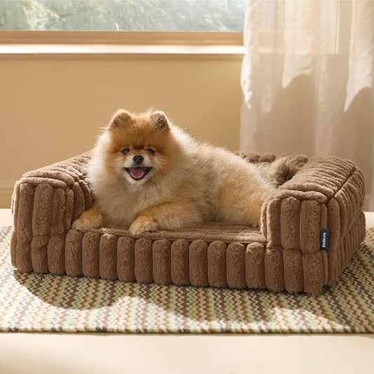 Bedsure Orthopedic Dog Bed for Small Dogs, Waterproof Memory Foam Small Pet Beds with Sides, Non-Slip Bottom and Egg-Crate Foam Medium Dog Couch Sofa with Washable Removable Corduroy Cover, Brown-PawvioPets