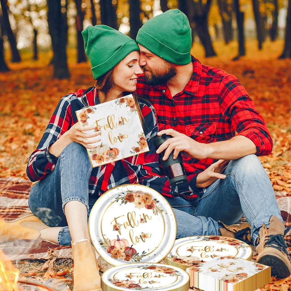 Fall In Love Bridal Shower Decorations - 60Pc Set Includes Plates, Napkins & More for Engagement Parties