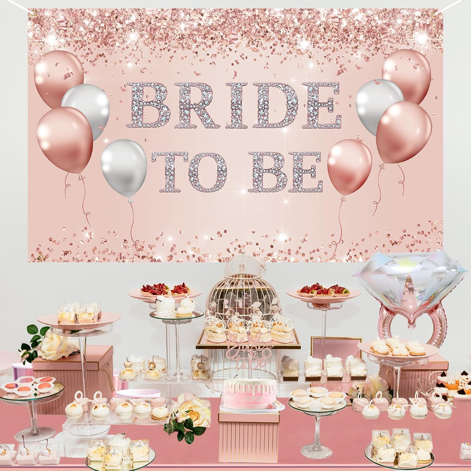 Trgowaul Bachelorette Party Decorations for Women, Rose Gold Bride to Be Banner, Bridal Shower Tiara, Bride to Be Sash&Veil, Bride to Be Cake Topper Bridal Shower Party Decorations Set