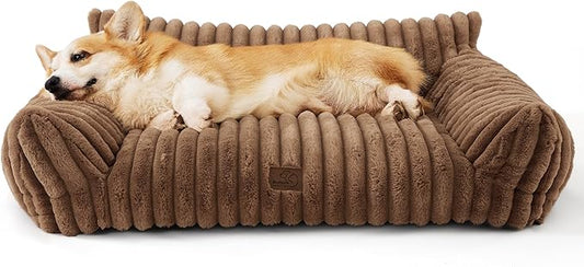 Bedsure Cute Dog Couch for Pets - Fluffy Dog Sofa with Premium Soft Corduroy Fleece, Pet Couch Bed with Washable Cover, Supportive Pet Sofa Bed for Medium Large Dogs, 36in, Copper Brown-PawvioPets