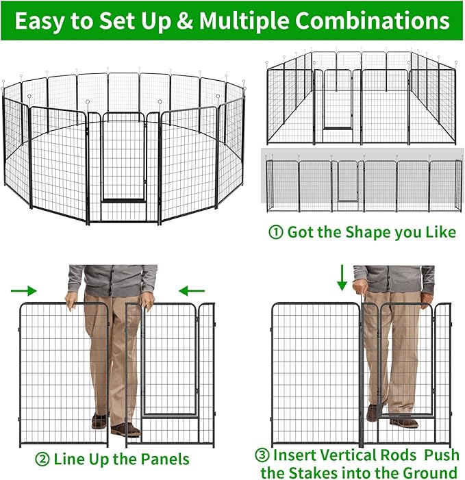 Dog Playpen Outdoor Extra Wide 16 Panels Heavy Duty Dog Fence 50" Height Anti-Rust with Doors Portable for RV Camping Yard, Total 42FT, 140 Sq.ft, Snowy Black-PawvioPets