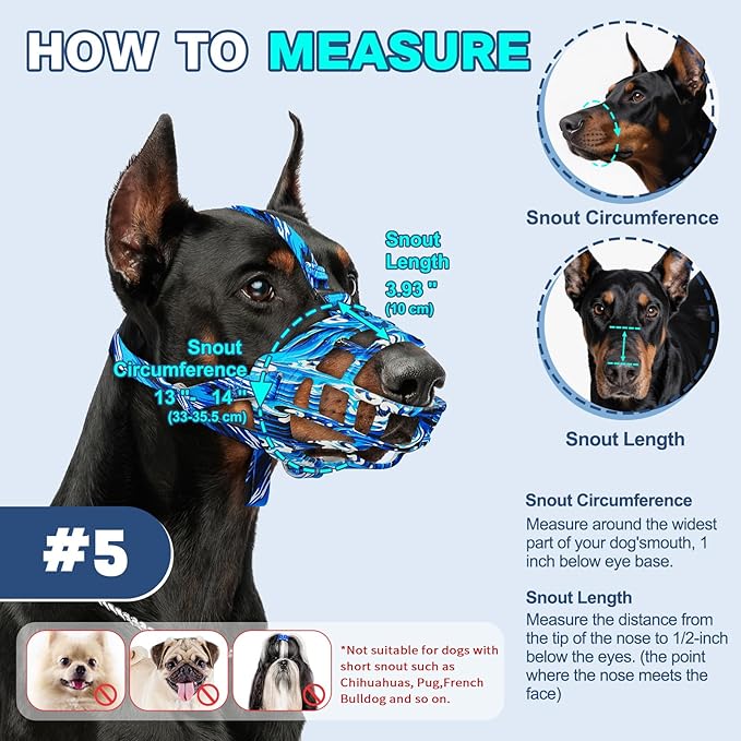 Basket Muzzle to Prevent Biting, Dog Muzzle for Large Medium Small Dogs Allows Panting Drinking Anti Chewing, Perfect for Grooming Trimming Training and Aggressive Reactive Dogs (Blue, Size 5)-PawvioPets