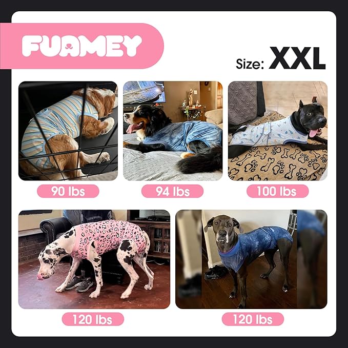 FUAMEY Recovery Suit for Dogs After Surgery,Soft Breathable Dog Bodysuit E-Collar & Cone Alternative Surgical Suit,Male Female Dog Neuter Spay Suits Anti Licking Wounds Onesie Blue Yellow Stripes XXL-PawvioPets
