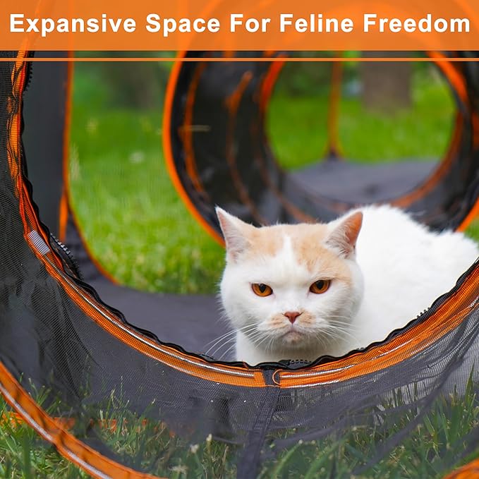 7 in 1 Outdoor Cat Enclosure, Foldable Pop-Up Mesh Playpen Tunnel for Pet Run, Foldable Outside Enclosed Tent Cage for Small Dogs, Rabbit and Other Animals-PawvioPets