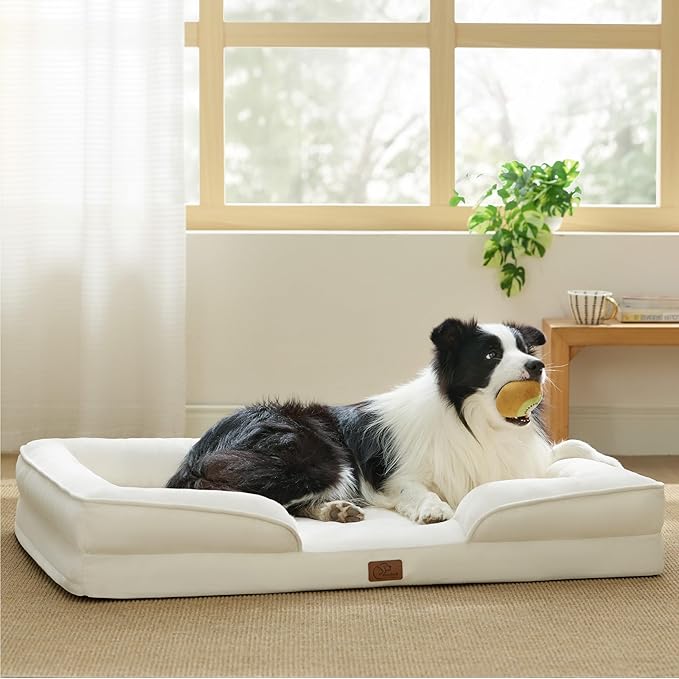 Bedsure Orthopedic Dog Beds Large Sized Dog - Washable Large Dog Cat Bed Waterproof, Comfort Dogs Couch Sofa with Washable Removable Cover, Pet Bed with Nonskid Bottom, Ivory, 35"-PawvioPets
