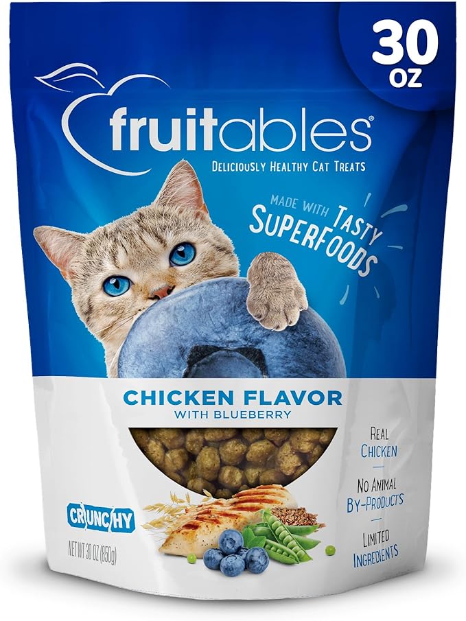 Fruitables Cat Treats Crunchy Cat Treats Packed with Protein Healthy Low Calorie Free of Wheat, Corn and Soy Made with Real Chicken and Blueberry 30 Ounces-PawvioPets