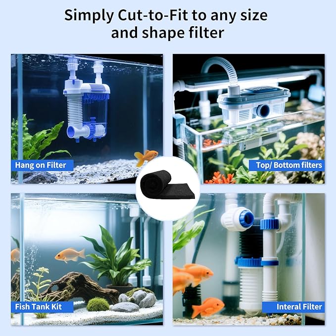 Aquarium Carbon Pad -Premium Cut to Fit Carbon Infused Filter Pad Media for Crystal Clear Water Fish Tank and Ponds (10.5x72in)-PawvioPets