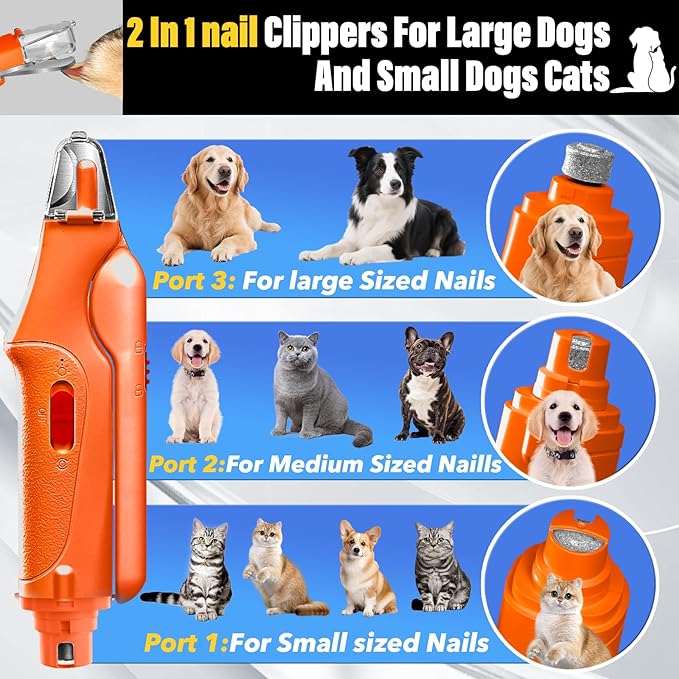 2 in 1 Dog Nail Clippers and Grinder with Lights & Cat Nail Clipper for Large Medium Small Dogs Cats Nail Trimmers USB Rechargeable with 2 LED Lights Dog Claw Care for Non-Black Nails-PawvioPets