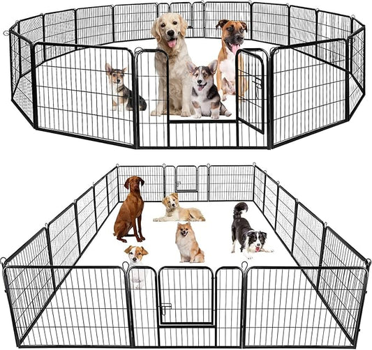 BestPet | Dog Playpen | 24 Inch, 16 Panels | Heavy Duty Metal Pet Exercise Pen | Indoor Outdoor Fence Panels | Rust-Resistant, Removable, Tool-Free Setup | Anti-Skid, Expandable Design-PawvioPets