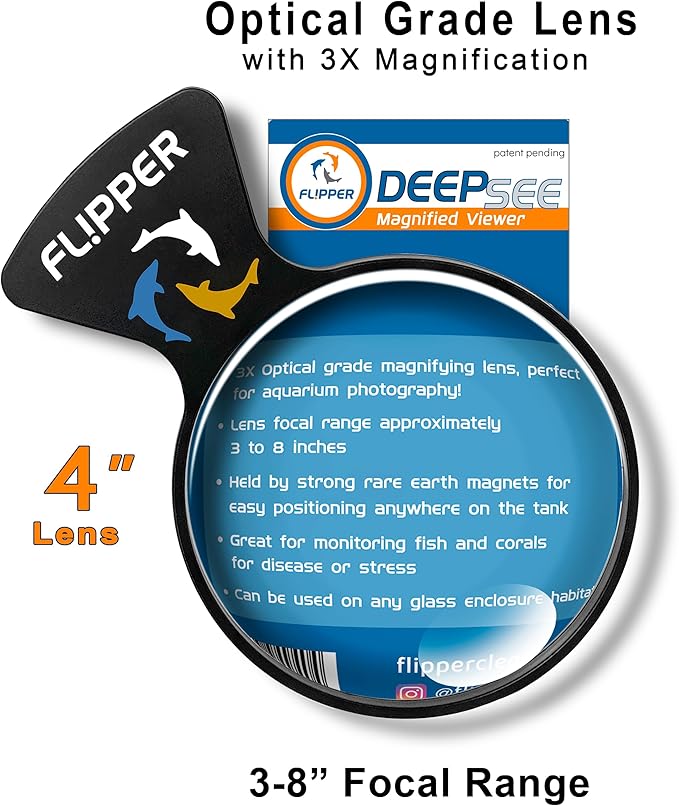 Flipper DeepSee 4" Viewer - Filter Clear Lens and Aquarium Magnetic Magnifier - Fish Tank Magnifying Glass for Coral Reef Aquarium - Magnetic Magnifying Glass Ideal for Photography - Black-PawvioPets