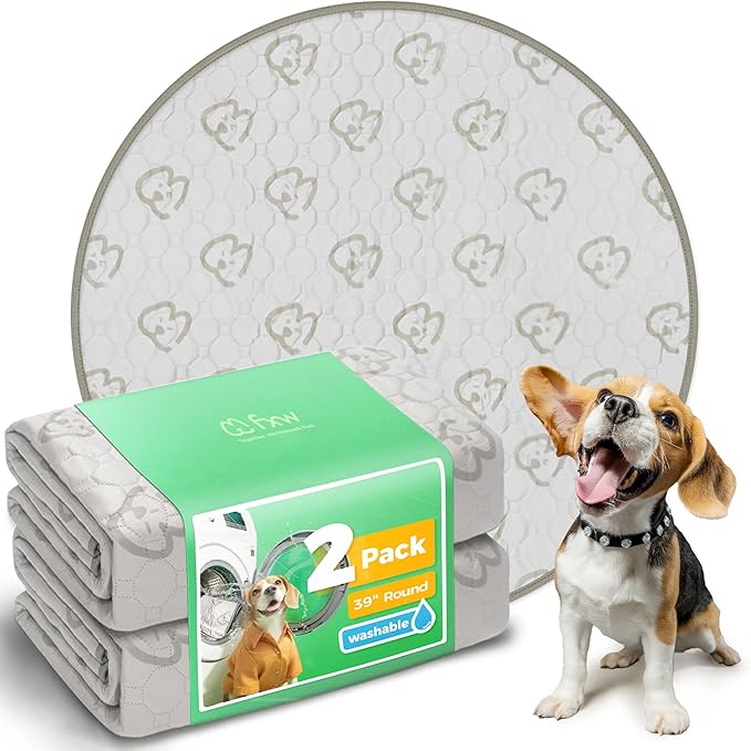 FXW Washable Pee Pads for Dogs, Puppy Pads with Super Absorbent, Specifically Designed for Whelping Box, 39" Round, Khaki, 2 Packs-PawvioPets