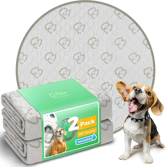 FXW Washable Pee Pads for Dogs, Puppy Pads with Super Absorbent, Specifically Designed for Whelping Box, 39" Round, Khaki, 2 Packs-PawvioPets