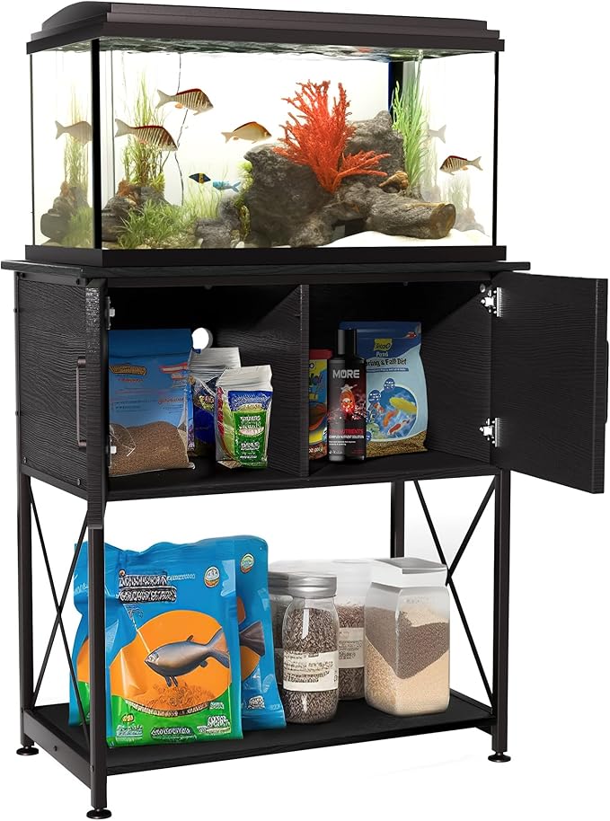 20-29 Gallon Aquarium Stand Metal Frame Fish Tank Stand with Cabinet Storage, for 20 Gallon Long Aquarium,30.7" L*16.5" W Tabletop,330LBS Capacity Black PG01YGB-PawvioPets