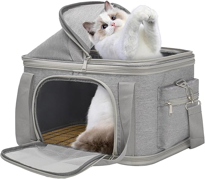 2-in-1 Stylish Dog Purse Carrier Soft-Sided Carriers Travel Tote Bag for Small Dogs Cats, Fashion Foldable Pet Bag for Puppies Small Animals with Pockets (Grey, 16.2" x 11.4" x 13")-PawvioPets