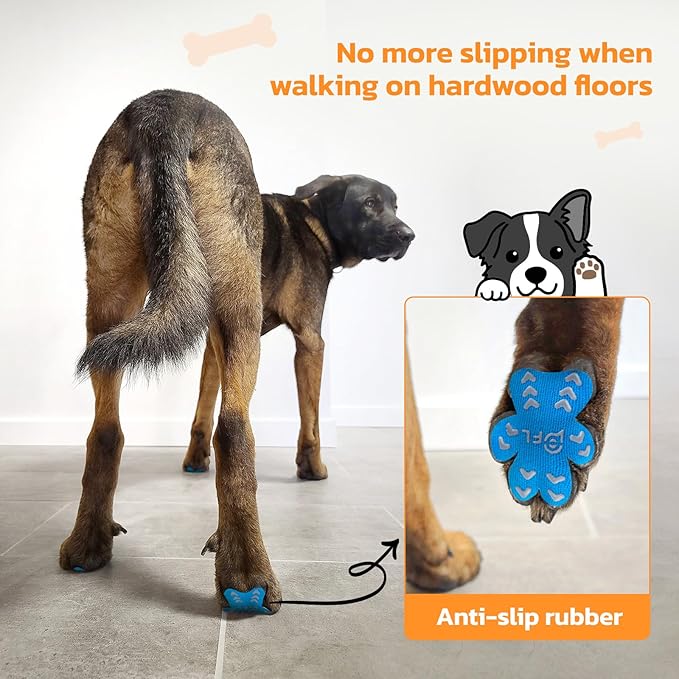 Anti-Slip Dog Paw Protector Pads for Senior Dogs, Dog Paw Blue Stickers with Strong Traction on Hardwood Floor, Dog Essentials,12sets(48pcs) S(4-10lbs)-PawvioPets