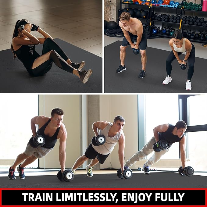 Extra Large Exercise Mat, 10'x6'/9'x6'/8'x6'/7'x5'/6'x4' (8mm/10mm) Thick Workout Mat for Home Gym Flooring, Garage, Shoe-Friendly, High-Density, MMA, HIIT, Weight Lifting, Cardio&Strength-PawvioPets