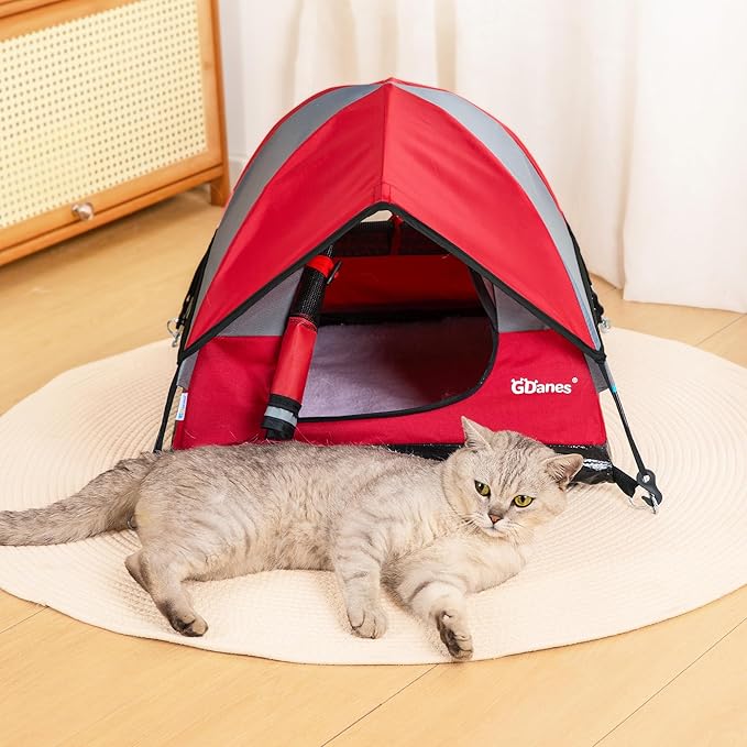 GDanes Cat House Portable Indoor/Outdoor Red Cat Tent for Cats and Small Dogs with Soft Pad-PawvioPets
