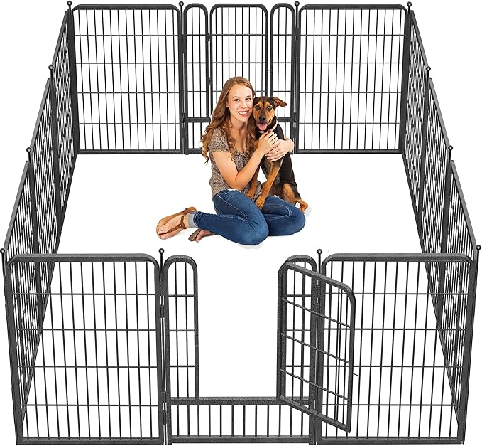 Dog Playpen 32 inch 10 Panels Indoor Dog Pen for Medium/Small Dogs Heavy Duty Metal Dog Fence Outdoor for Yard, Puppy Playpen with Door Portable Pet Fence for RV Camping Yard-PawvioPets
