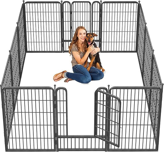 Dog Playpen 32 inch 10 Panels Indoor Dog Pen for Medium/Small Dogs Heavy Duty Metal Dog Fence Outdoor for Yard, Puppy Playpen with Door Portable Pet Fence for RV Camping Yard-PawvioPets