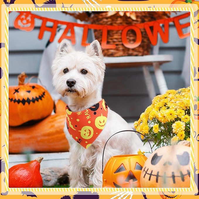 Abbylike 200 Pcs Halloween Dog Bandanas Bulk Pumpkin Bandanas for Dogs Pets Triangle Kerchief Bibs Scarf for Halloween Costume Photo Props Accessories Pet Shops Adoption Events Groomers, 25 Styles-PawvioPets