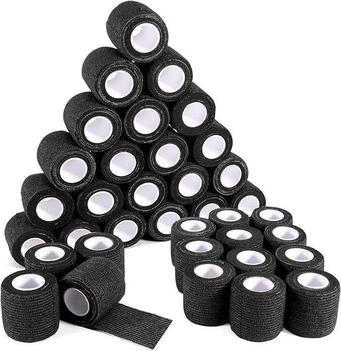 36 Rolls Elastic Self Adhesive Bandage Wrap 2 Inch, Breathable Non Woven Cohesive Bandage, Vet Wrap for Dogs, Ankle Sprains Swelling Medical First Aid Tape, Sports Athletic Tape Black-PawvioPets