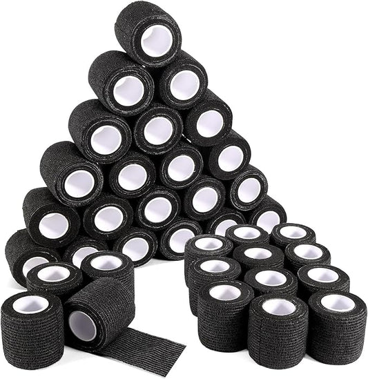 36 Rolls Elastic Self Adhesive Bandage Wrap 2 Inch, Breathable Non Woven Cohesive Bandage, Vet Wrap for Dogs, Ankle Sprains Swelling Medical First Aid Tape, Sports Athletic Tape Black-PawvioPets